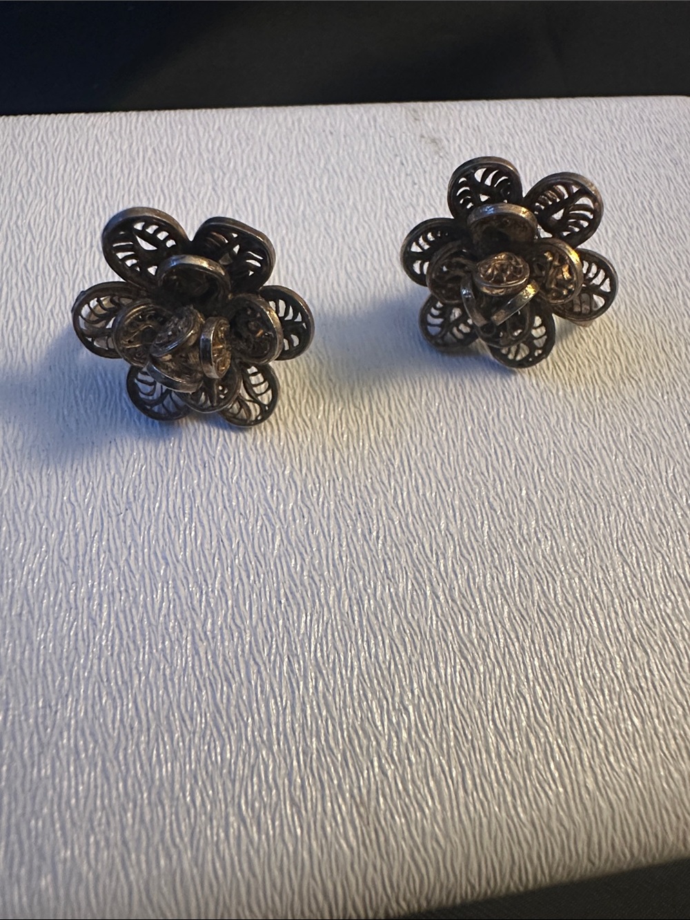 Vintage Mexico Sterling Silver Filigree Flower Earrings - 6.6g